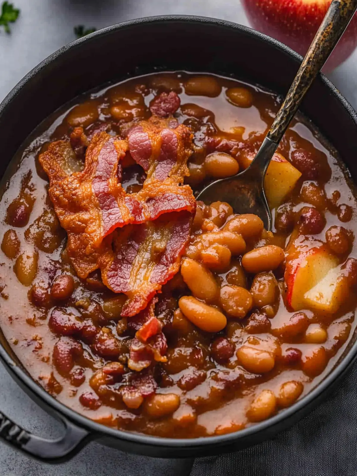 Apple Pie Baked Beans with Bacon