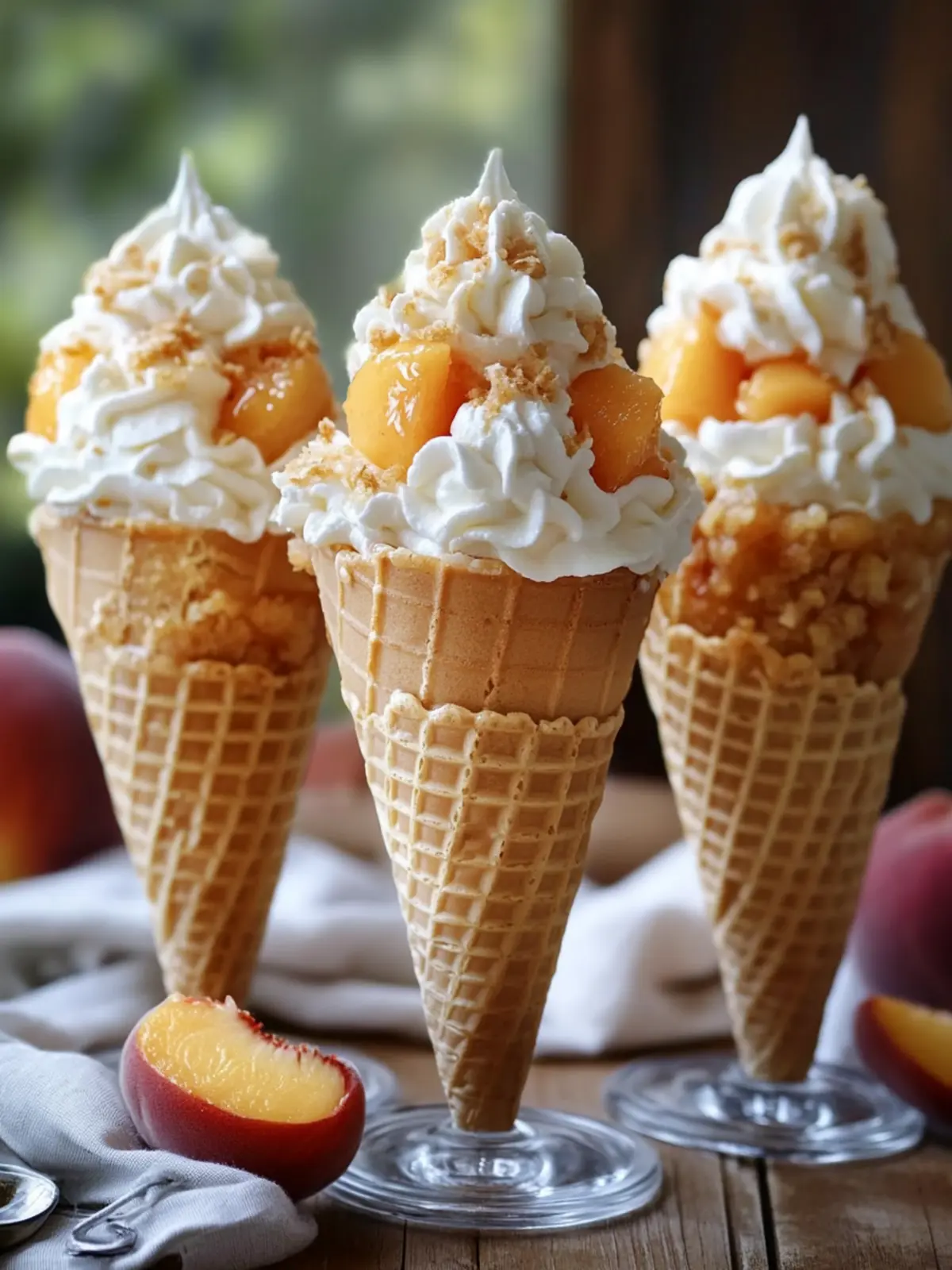Peach Cobbler Cheesecake Cones: Your Summer Dessert Delight 2 Peach Cobbler Cheesecake Cones