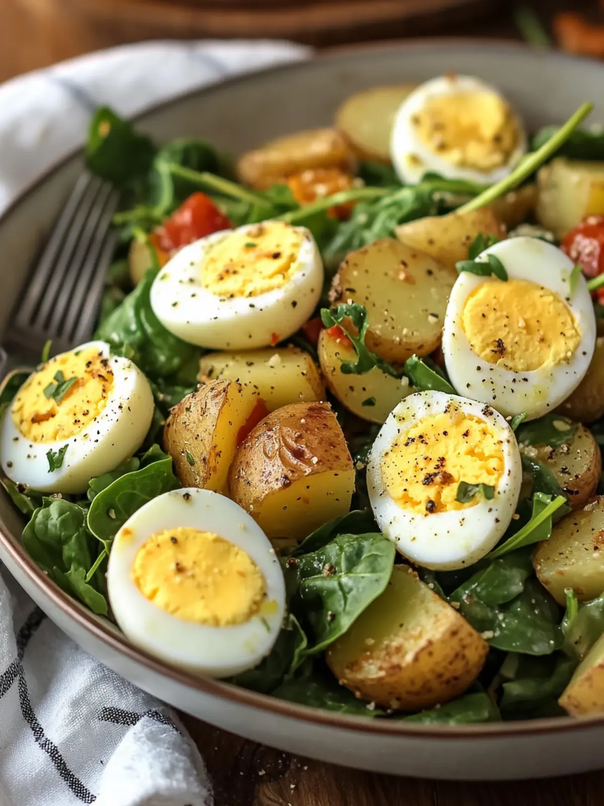 Garlic Roasted Potato Spinach Salad with Eggs for Cozy Nights 2 Garlic Roasted Potato Spinach Salad with Eggs