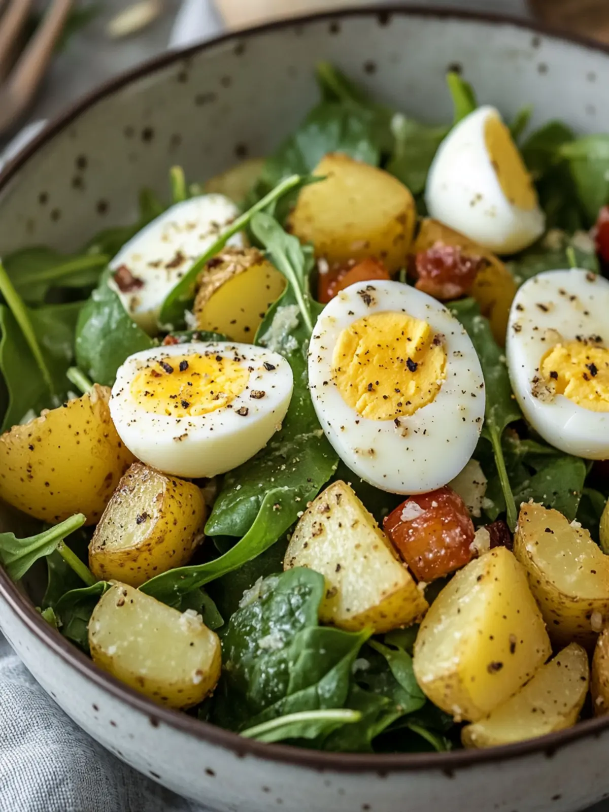 Garlic Roasted Potato Spinach Salad with Eggs for Cozy Nights 3 Garlic Roasted Potato Spinach Salad with Eggs
