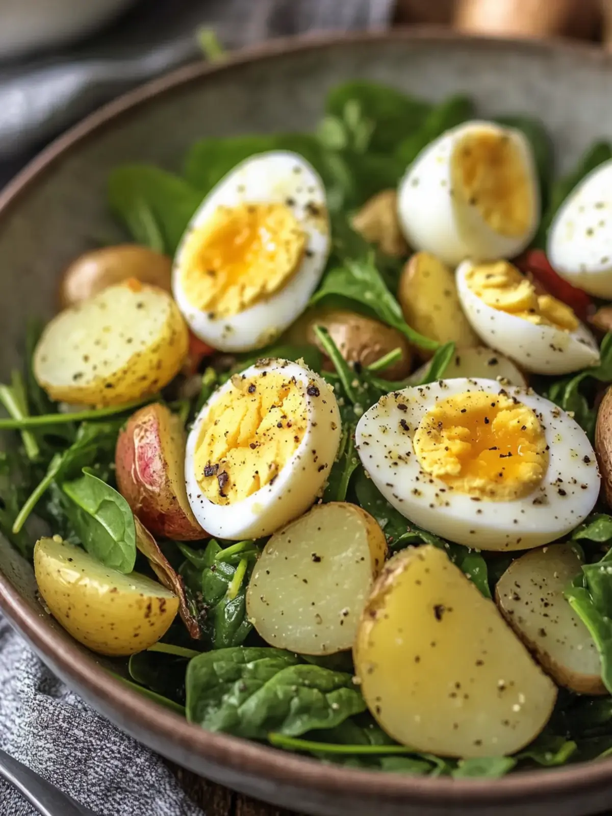 Garlic Roasted Potato Spinach Salad with Eggs for Cozy Nights 4 Garlic Roasted Potato Spinach Salad with Eggs