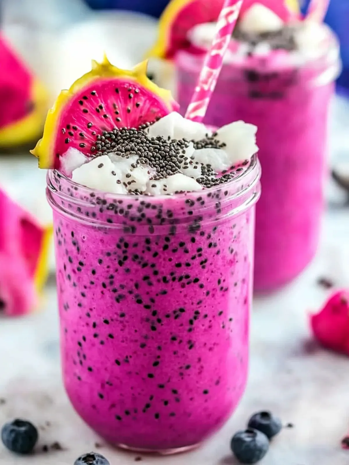 Coconut Chia Dragon Fruit Smoothie Jars