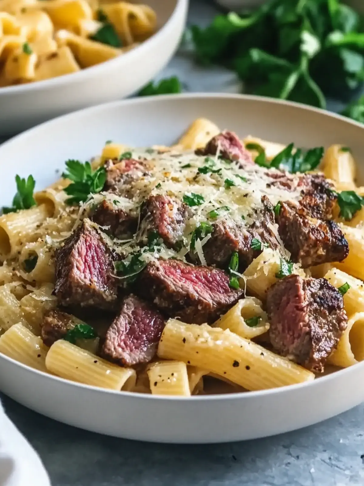 Garlic Parmesan Steak Pasta:
